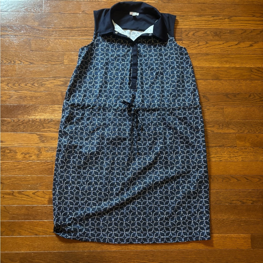 Talbots Blue and White Sheath Dress with Polo Collar